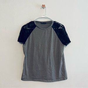 SHEIN gray lace sleeve tee